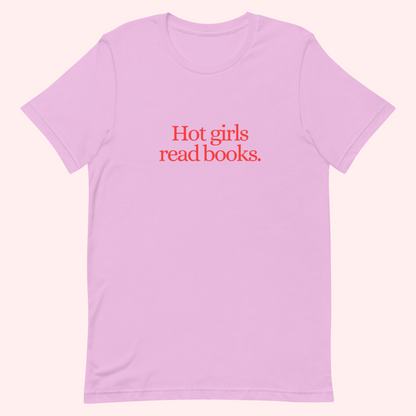 Hot Girls Read Books T-Shirt (Red Text)