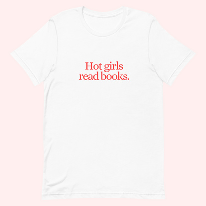 Hot Girls Read Books T-Shirt (Red Text)